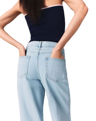 High Rise Wide Leg Rhinestone Jeans in Blue Sky