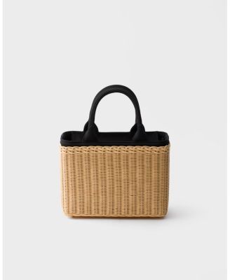 Medium Wicker and Canvas Tote Bag