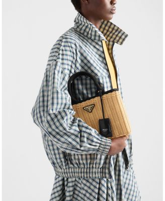 Medium Wicker and Canvas Tote Bag