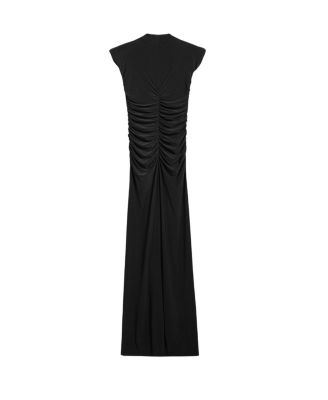  Ruched Deep V-Neck Maxi Dress