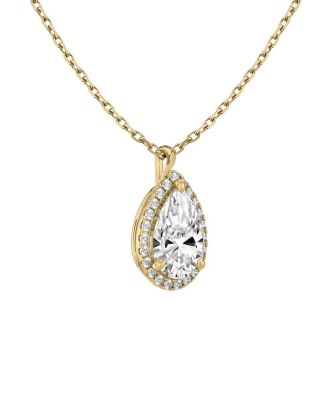 Halo Pendant in 14K Gold, 0.75ctw Pear Lab Grown Diamond