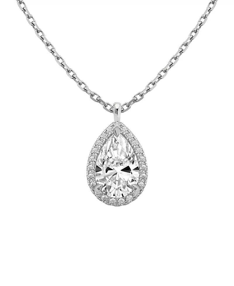 Vrai Halo Pendant in 14K White Gold, 0.75ctw Pear Lab Grown Diamond