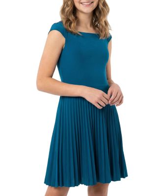 Un Deux Trois Girls' Cap Sleeve Pleated Dress - Big Kid