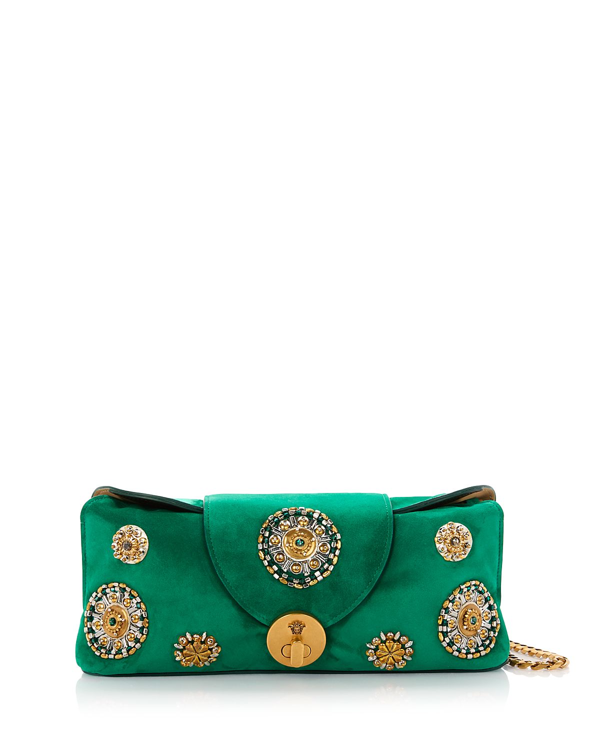 Versace Small Embellished Suede Clutch