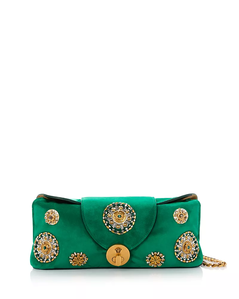 Versace Small Embellished Suede Clutch