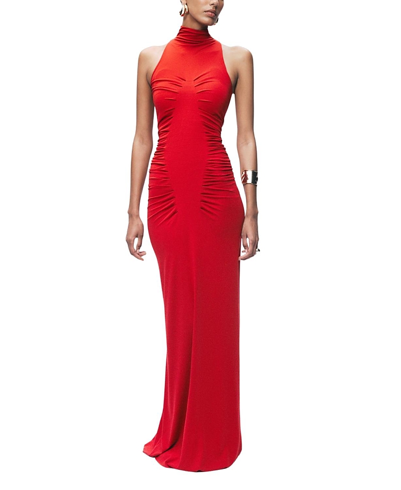 Nocturne Ruched High-Neck Maxi Dress