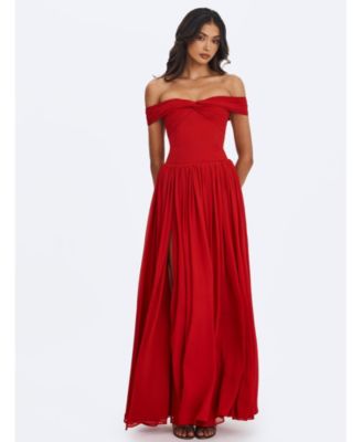  Tereza Georgette Bardot High-Slit Maxi Dress
