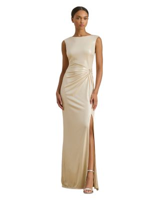 Buckle Trim Metallic Jersey Gown