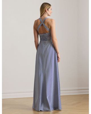 Striped Pleated Taffeta Sleeveless Gown