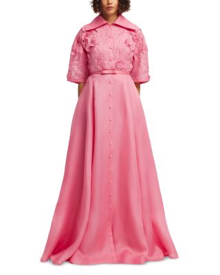 Junia Appliqu&eacute; Puff Sleeve Silk Gown