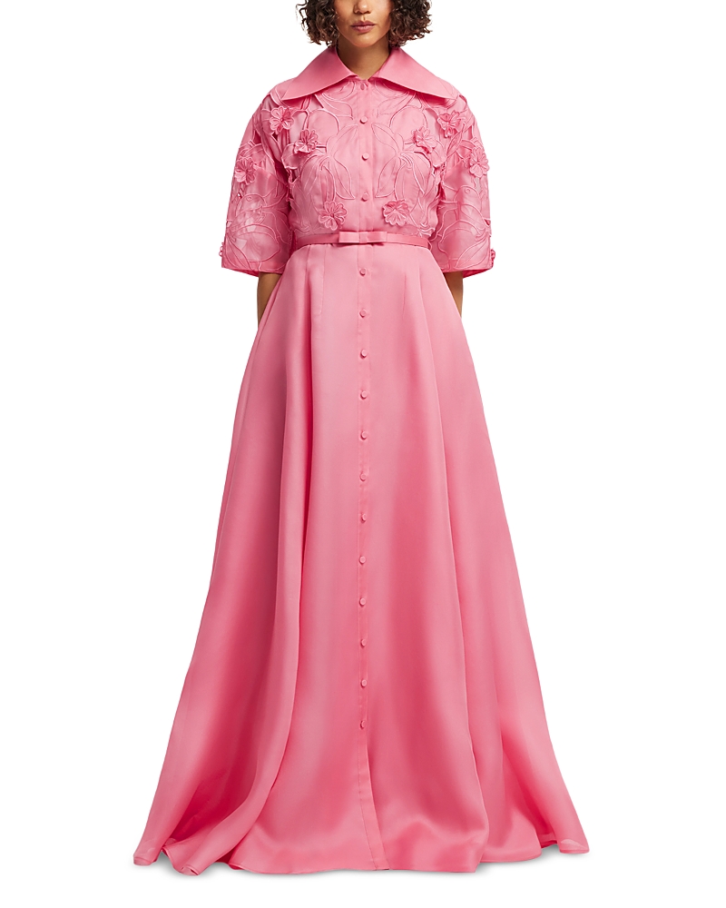 Leo Lin Junia Applique Puff Sleeve Silk Gown