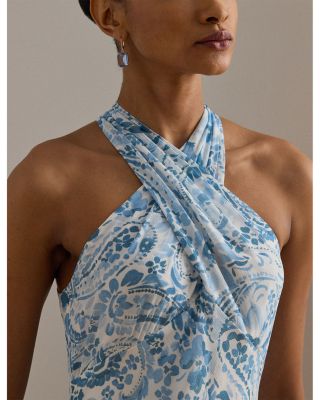 Paisley Crinkle Georgette Halter Gown