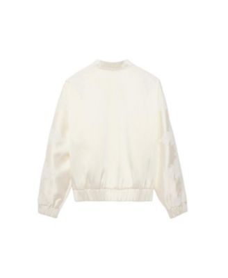  Women's Satin Lace Trim Bomber Jacket