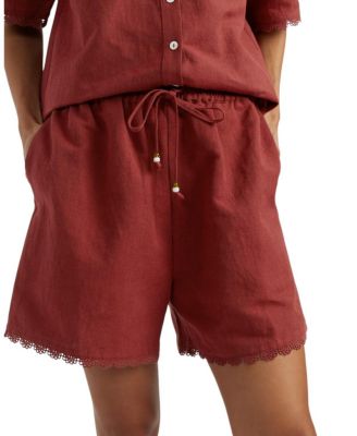  Women's Sienna Linen-Blend Scallop Edge Shorts