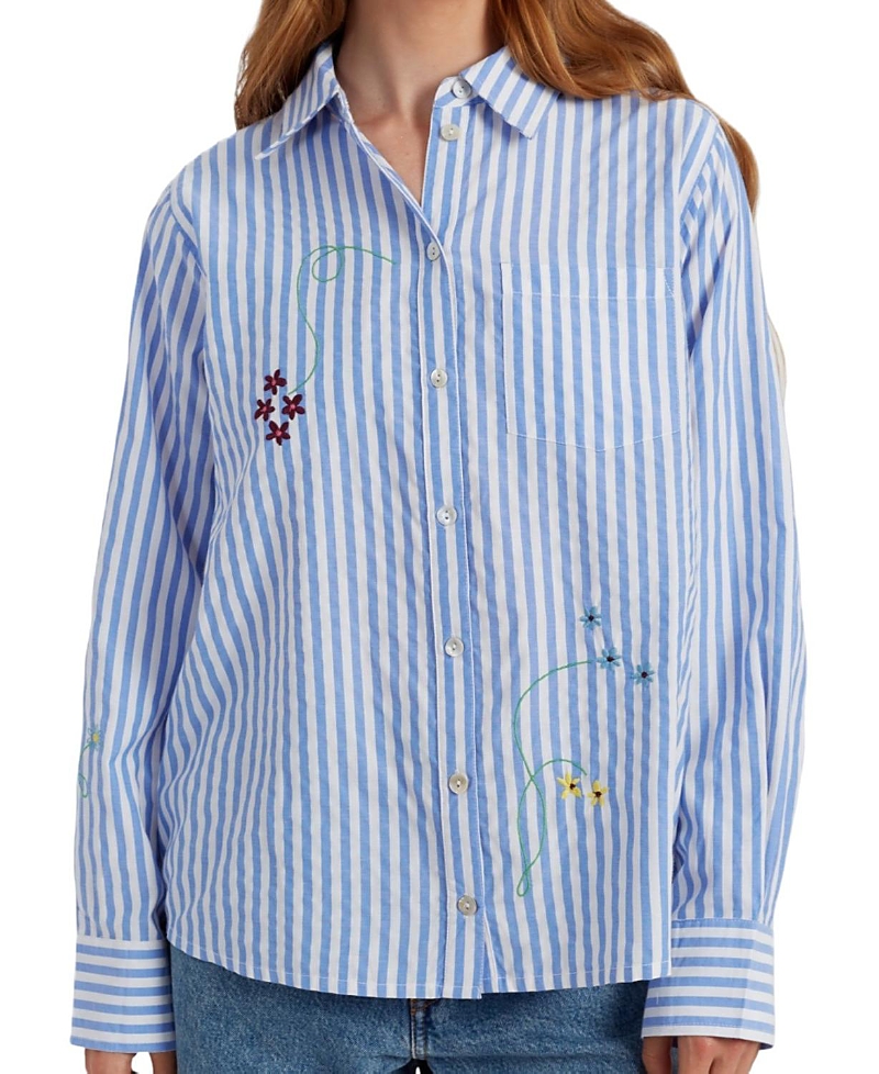 Chinti & Parker Women's Cotton Oxford Stripe Floral Shirt