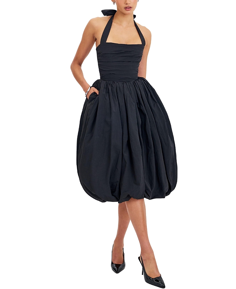 Miss Circle Veradis Taffeta Halter Bubble-Hem Midi Dress