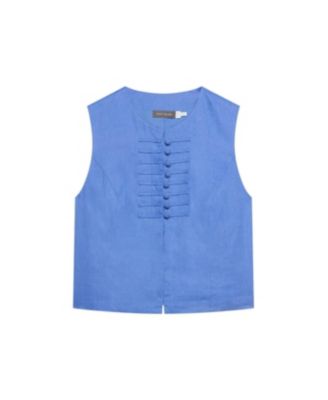  Women's Linen Military Detail Top