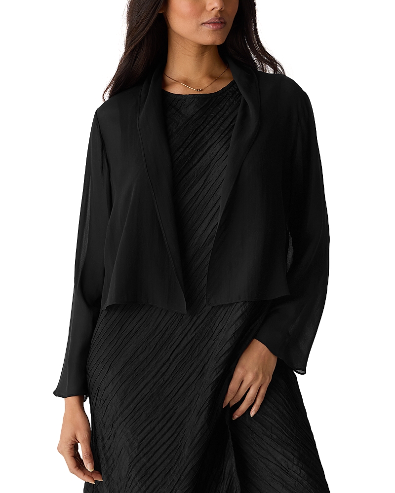 Eileen Fisher Sheer Silk Georgette High Collar Short Jacket