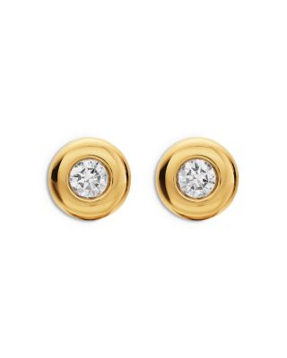 Bezel Set Stud Earrings in 18K Yellow Gold with Diamonds, 6.4mm