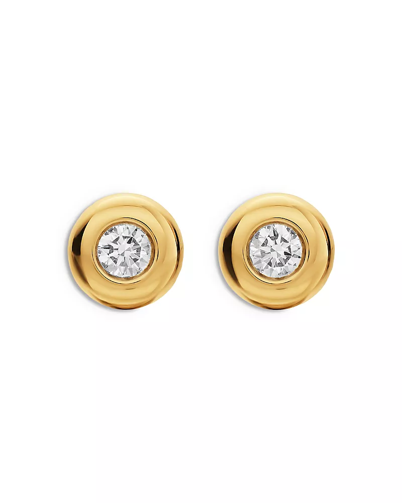 Bezel Set Stud Earrings in 18K Yellow Gold with Diamonds, 6.4mm
