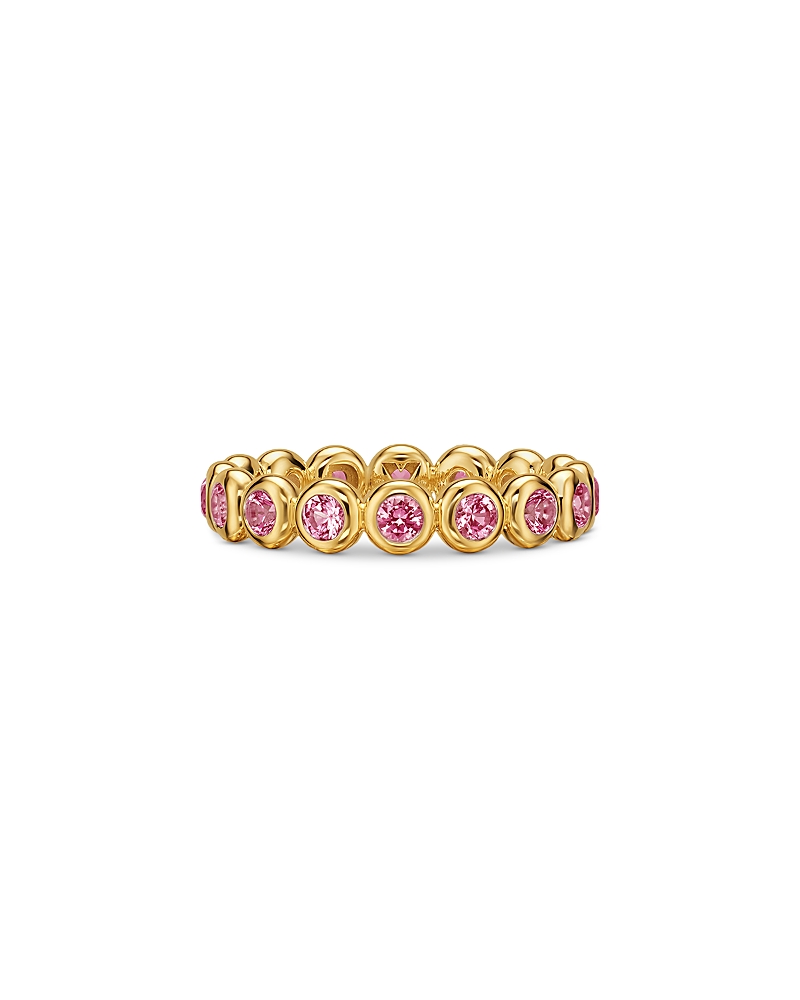 Bezel Set Band Ring in 18K Yellow Gold with Pink Tourmalines, 4mm