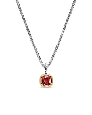 Mini Cushion Cut Amulet in Sterling Silver with 14K Yellow Gold and Rhodolite Garnet, 7.6mm