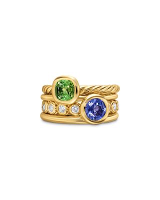 DY Mercer&reg; Color Stone Multi Row Ring in 18K Yellow Gold with Green Tourmaline, Tanzanite and Diamonds, 10mm