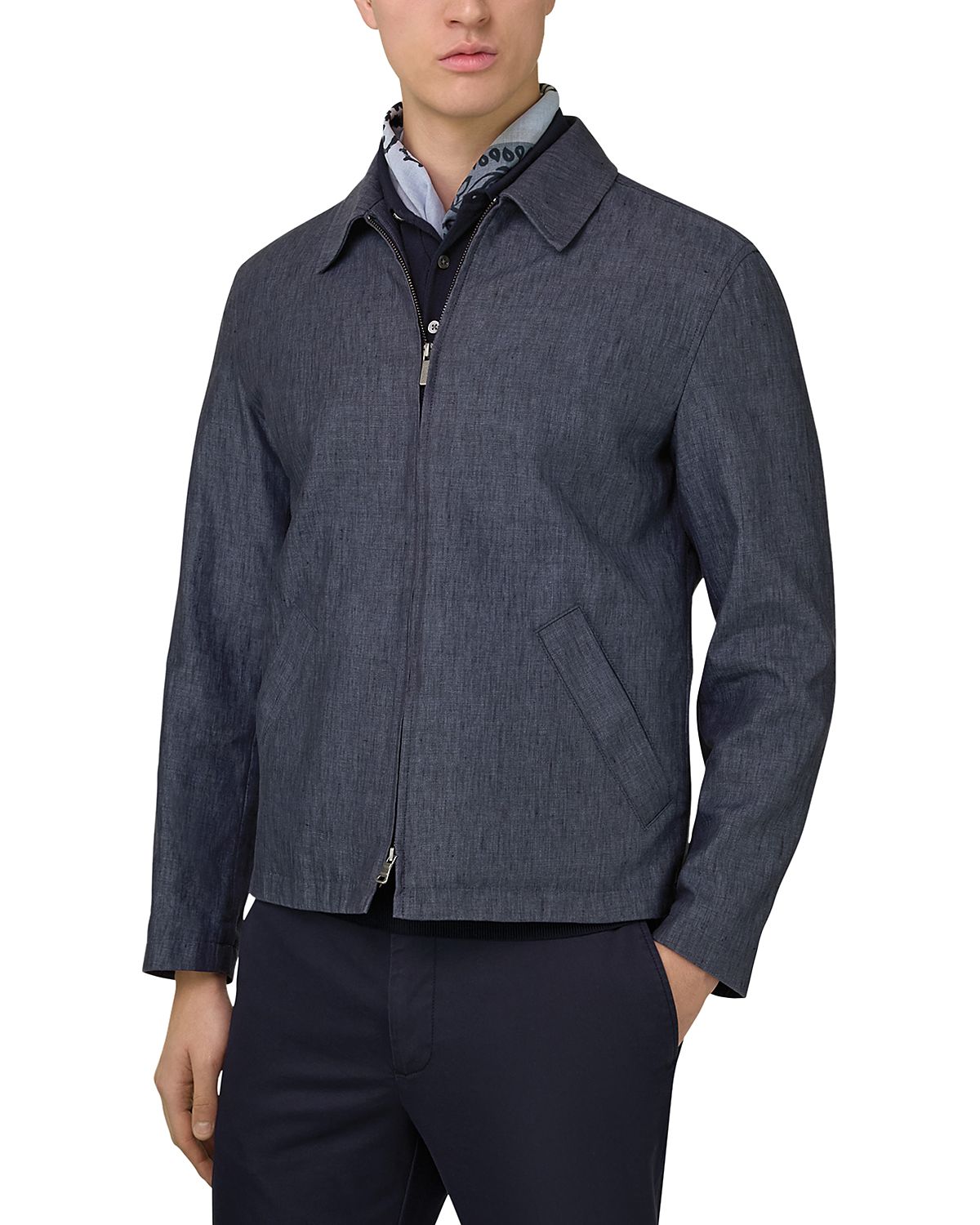 Boggi Milano Regular Fit Denim Linen Bomber Jacket