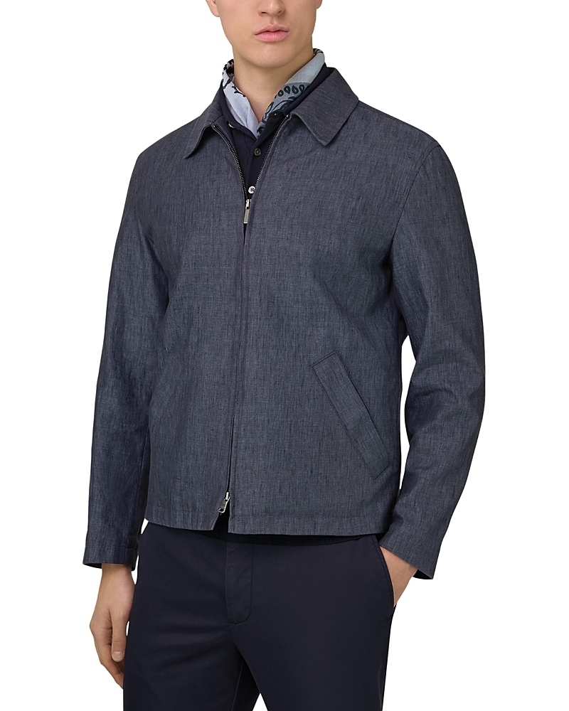 Boggi Milano Regular Fit Denim Linen Bomber Jacket