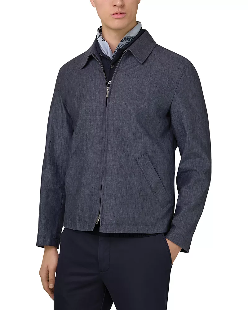 Boggi Milano Regular Fit Denim Linen Bomber Jacket