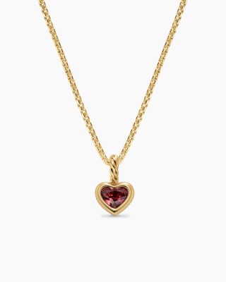 Mini Heart Amulet in 18K Yellow Gold with Rhodolite Garnet, 7.2mm