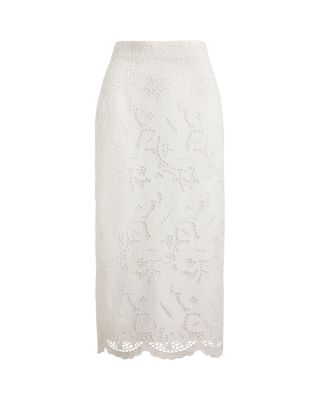 Paisley Eyelet Midi Pencil Skirt