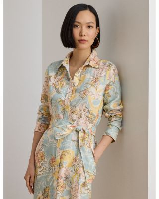 Petite Floral Linen Shirt Dress