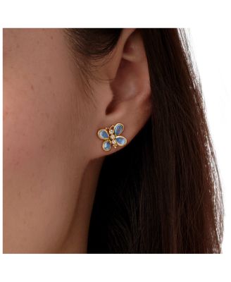 18K Yellow Gold Royal Piccola Luna Moonstone & Diamond Butterfly Stud Earrings