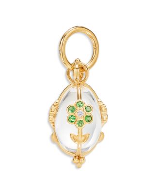 18K Yellow Gold FJ Multi Gemstone, Crystal, & Diamond Multi Flower Amulet Pendant