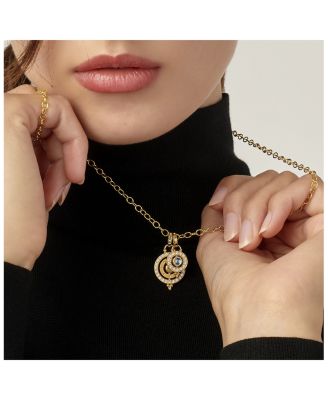 18K Yellow Gold Celestial Blue Moonstone & Diamond Mini Orbit Pendant