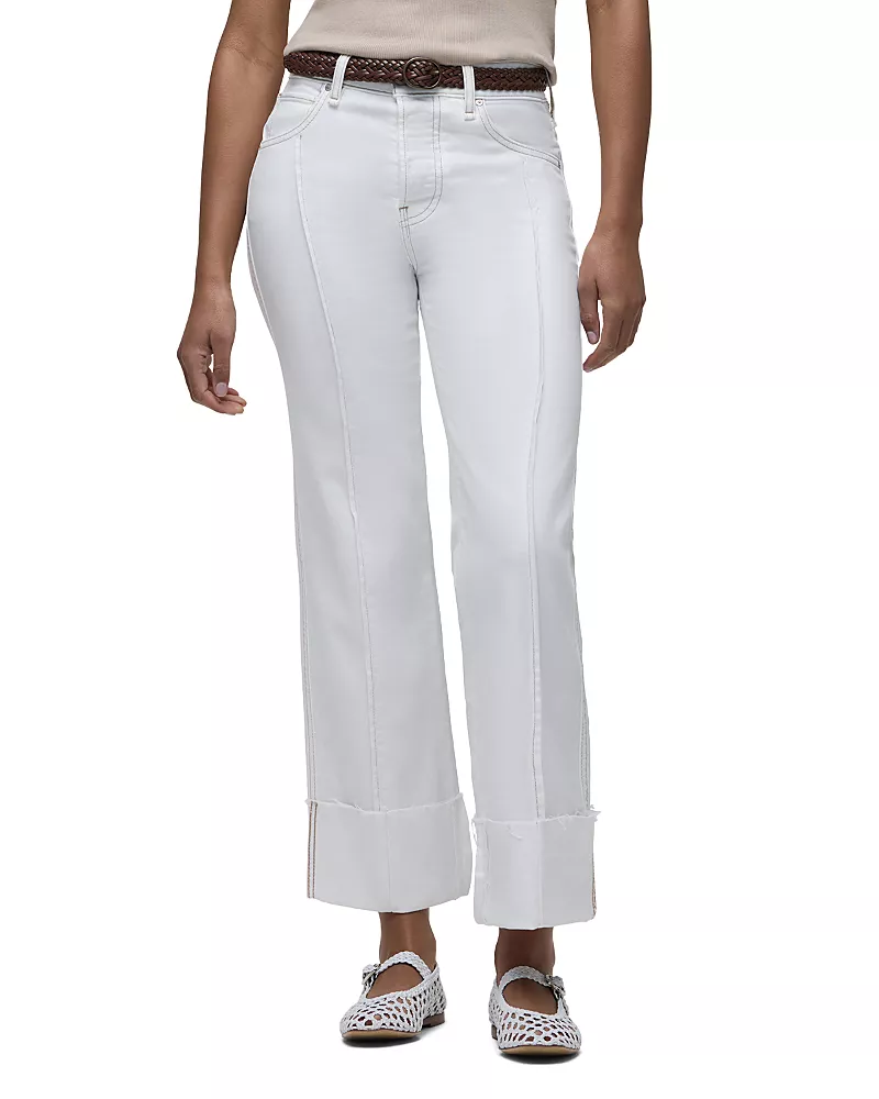 Hudson Rosie Pintucked Cuffed Wide Leg Jeans in White