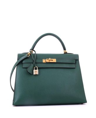Kelly 32 Handbag Green Ardennes with Gold Hardware