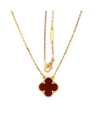  Vintage Alhambra Pendant Necklace 18K Gold and Carnelian, 16.25"