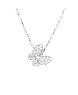  Two Butterfly Pendant Necklace 18K White Gold and Diamonds, 16"