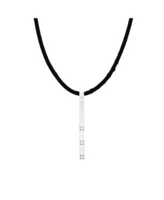  Lanieres Bar Pendant Necklace 18K White Gold with Diamonds and Cord, 27.25"