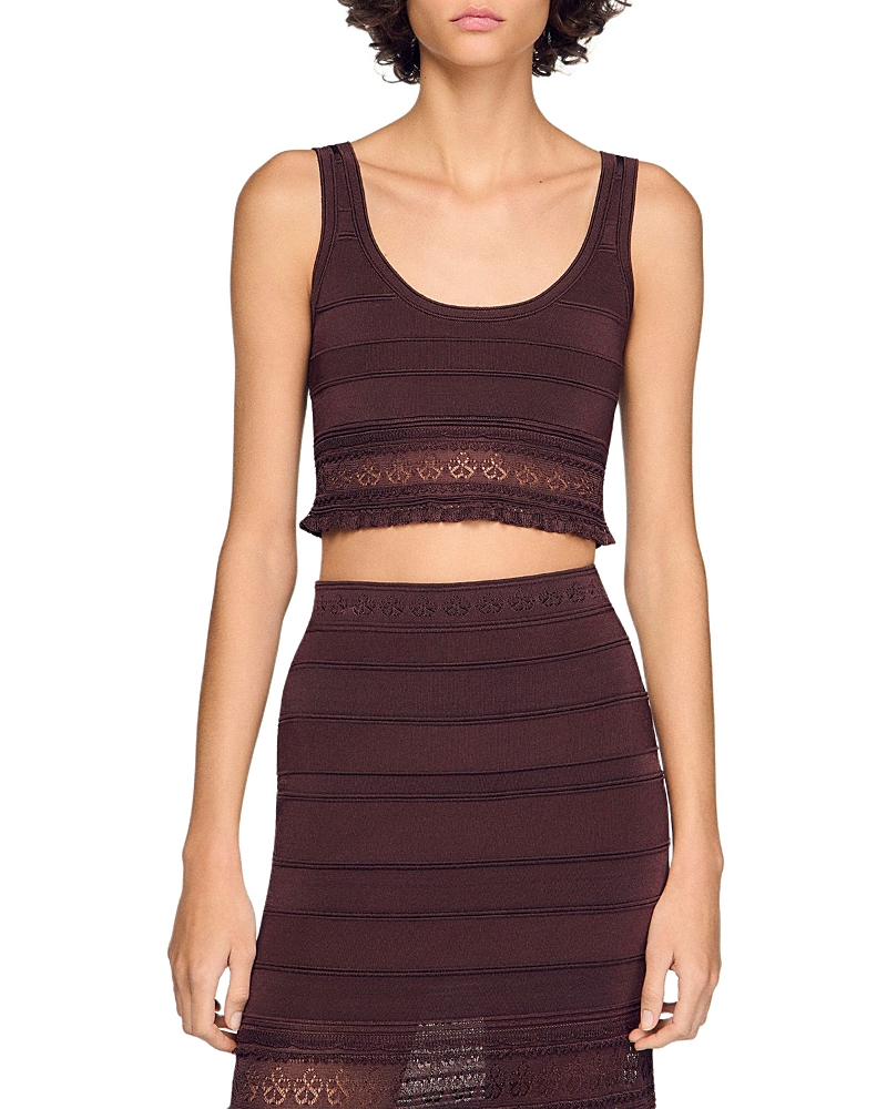 Sandro Andre Pointelle Knit Crop Top