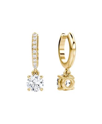  Solitaire Drop Huggie Hoop Pave in 14K Gold, 1.16ctw Round Brilliant Lab Grown Diamond