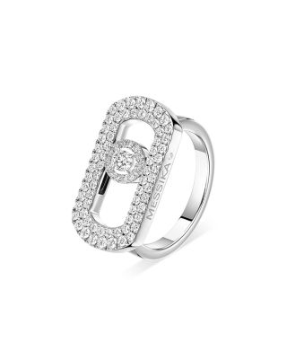 So Move Diamond Link Signet Ring in 18K White Gold, 0.06 tcw