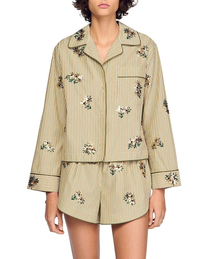Sandro Nilla Embroidered Striped Shirt