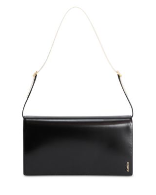File Medium Black Leather Shoulder Bag
