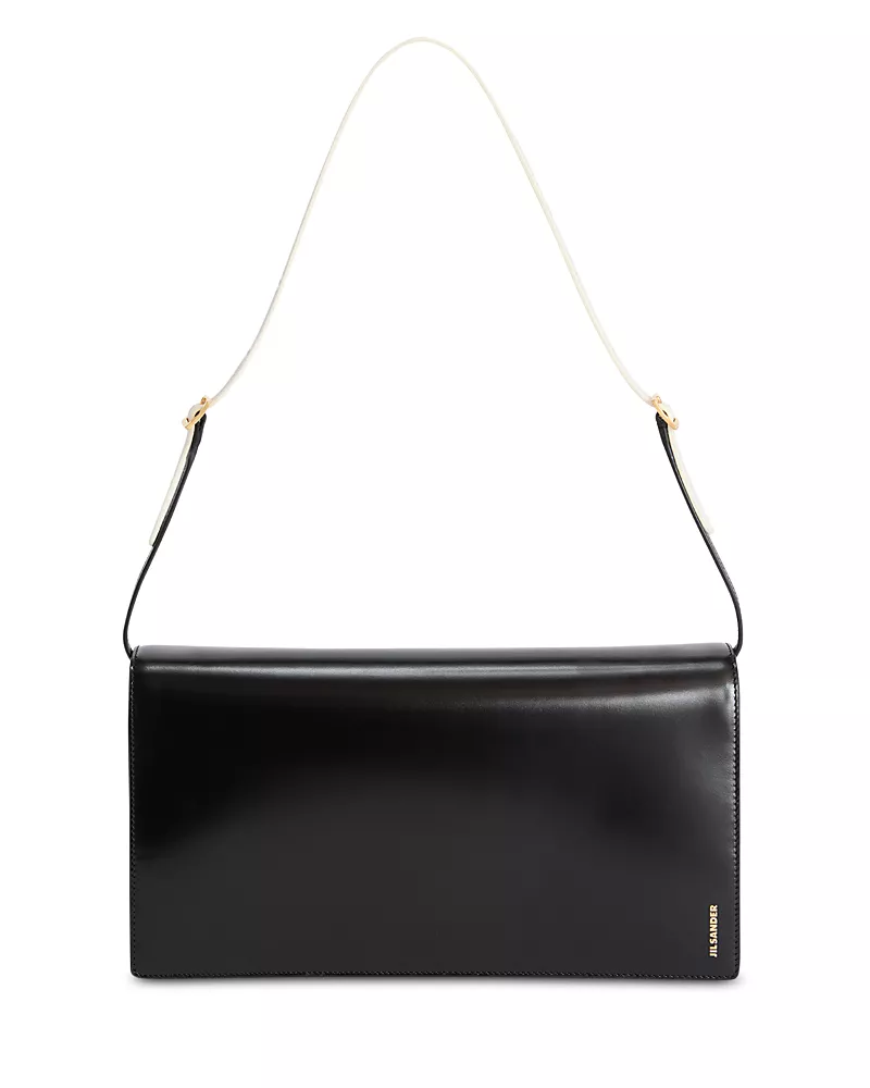 Jil Sander File Medium Black Leather Shoulder Bag