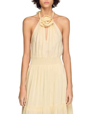 Floral Detail Linen Blend Maxi Dress