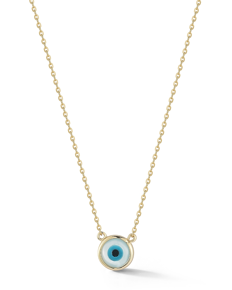 Moon & Meadow 14K Yellow Gold Mother of Pearl Evil Eye Pendant Necklace, 16