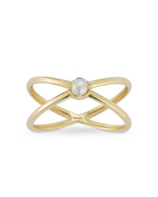 Cultured Pearl Crossover Ring in 14K Yellow Gold
